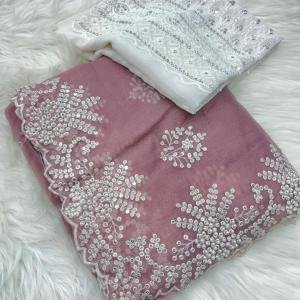 Elegant Mauve Silk Saree with Hand Embroidery & Pearl Handwork | Designer Embroidered Blouse Piece