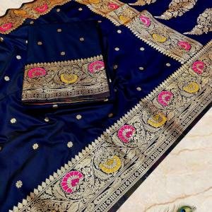 PURE MUGA KATAN WITH GLOSSY DUEL TONE BORDER IS VERY UNIQUE WITH MINA WORK