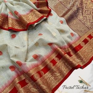 TUSSAR MAHABALIPURAM WITH PASTEL COLOUR CONTRAST BORDER