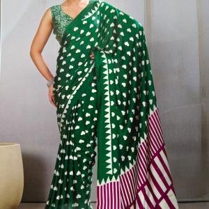 Pure Ajrakh Modal Silk Heart Print  Saree With Blouse