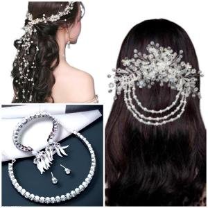 Wedding Wear Necklace and Bracelet and Free White Tiara and Party Wear Hair Acessary