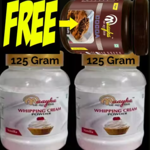 Maayka Premium | Vanilla Whipping Cream pack of 2 (125 Gram + 125 Gram) + One pack Cocoa Powder Free