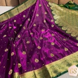 Banarasi Satin Silk Saree Small buti embroidery saree