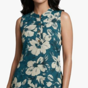 STYLEGENIXSTYLEGENIX Women's Sleeveless Floral Print Dress, Teal Blue with Cream Flowers, A-Line Style