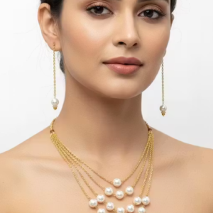 Elegant Pearl Necklace and Earring Set, Multi-Strand Chain Design, Cream White Faux Pearls, Fashion Jewelry for Women