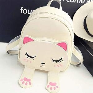 Girls Fashion Cute Cat  Leather Mini Casual Backpack Bags For School, College, Tuition, Office