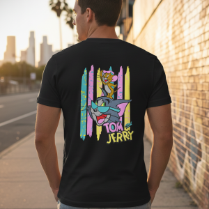 Elegant Sleek Round Neck Tom & Jerry Print Solid Coloured Men's T-Shirt (Pure Cotton)