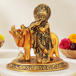 Aluminium  Showpiece Krishna With Cow Statue