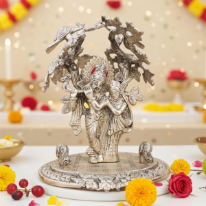 Aluminium Radha Krishna Idol – Silver Finish Religious Showpiece