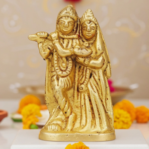 Brass Radha Krishna God Idol – Decorative Temple Showpiece