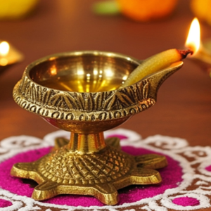 Brass Table Decor Oil Lamp Deepak On Tortoise  - Handcrafted Bird Design Puja Diya