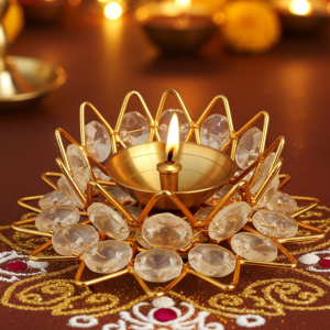 Brass Fancy Bowl Crystal Deepak No. 3