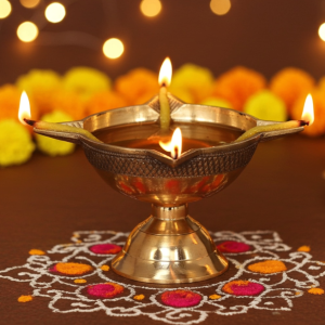 Brass Table Decor Oil Lamp Deepak 4 Wicks  - Devotional Brass Diya for Home Décor