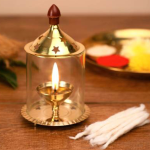Brass Table Decor Oil Lamp Deepak With Chimney  - Classic Deepak for Puja Use