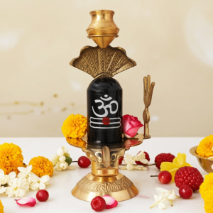 Brass Shivling With Black Stone – Size 3 Pooja Lingam, 5