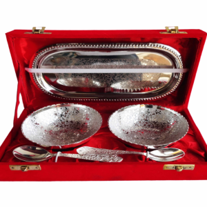 Decorative Silver Plated 2 Bowl With Tray And Spoon