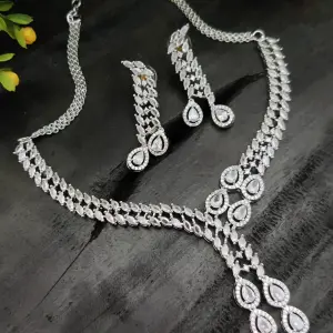 Sonamone Real Cubic Zircon V Shape Necklace Set