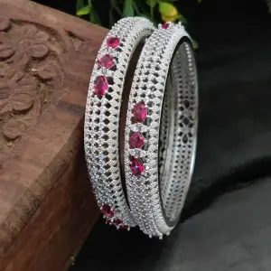Sonamone Silver Toned Red Cubic Zircon Bangles