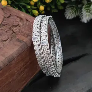 Sonamone Silver Toned Fancy Cubic Zircon Bangles