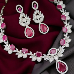 American Diamond Dark Ruby Necklace