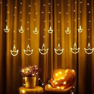 Warm White Diya Diwali Light Curtain Led String Copper Lights