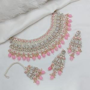 Maroon Stone With Pearl Work Necklace Set