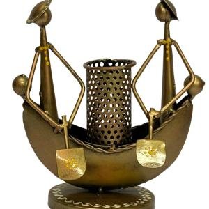 2 Man in Boat Pen Holder Cum Showpiece, Pen Stand for Study Table, Office, Dining Table Décor