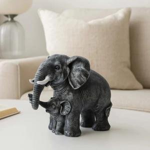 Mother and Baby Elephant Statue, Outdoor Garden Animal Décor Sculpture