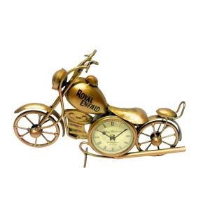 Metal Handprinted Golden Colour Bike Table Clock Showpiece