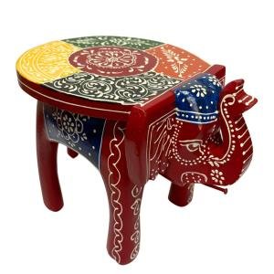 Handcrafted Wooden Elephant Stool | Colourful Painted Elephant Shape Stool for Home, Office & Living Room Décor