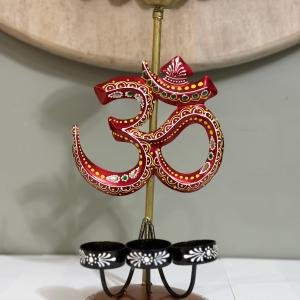 OM Metal Diya Tea Light Candle Holder – Decorative Candle Stand