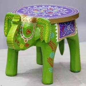 Painted Colourful Wooden Elephant Decorative Showpiece Stool/Side Table for Home/Office/Living or Bedroom Décor
