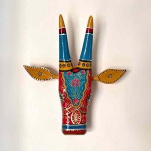 Handcrafted Big 10 Inch Red Cow Head Wall Hanging | Ethnic Indian Wooden Art | Decorative Animal Face Mask for Home Décor