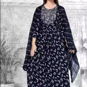 Prinal Women’s Indigo Printed Cotton Kurta Set with Dupatta – Ethnic Wear for Women