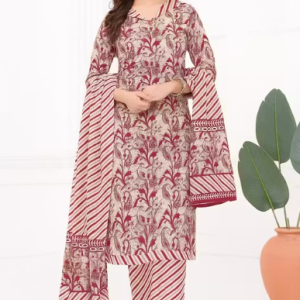 Jaipuri Cotton Suit | Beige & Maroon Printed Kurta Set for Women