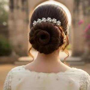 Golden Pearl Juda Comb Pins for Women & Girls, Black Comb with Pearl and Crystal Embellishments, Pack of 3