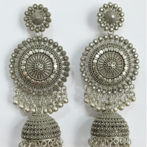 Silver-Plated Oxidized Traditional Floral Jhumka Earrings ✅