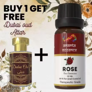 Rose Essential Oil for Aromatherapy & Home Fragrance with Free Dubai Oud Attar