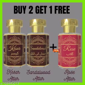 Kesar & Sandalwood Attar Combo with Free Rose Attar | Alcohol-Free Perfume Oil