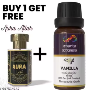 Vanilla Essential Oil for Aromatherapy & Home Fragrance with Free Aura Attar | Essential Oil for Diffuser & Soap Making | Vanilla Aroma Oil | 10 ml