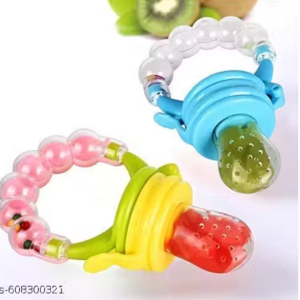Pack of 2 Baby Rattle Nibbler – Silicone Fruit Feeder with Rattle Handle