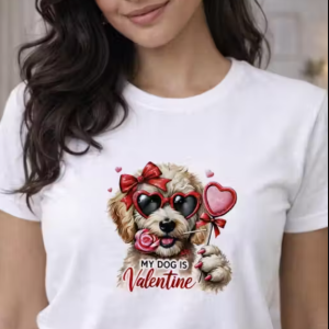 Valentine Printed White Cotton T-Shirt for Women