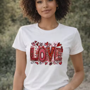 LOVE Printed White Cotton T-Shirt for Women