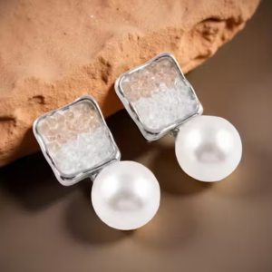 Elegant Square Crystals & Pearl Drops Earrings for Women