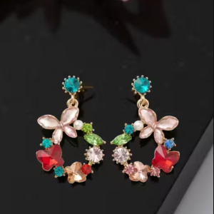 Trendy Multicolor Butterfly's Crystals Drops Earrings for Women