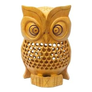 Decorative Wooden Undercut Owl Statue, Handcrafted Figurine with Intricate Carved Details