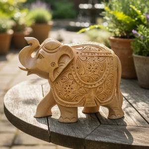 Handcrafted Wooden Elephant Decorative Showpiece with Intricate Carving,  Home Decor Figurine for Living Room Office Table Shelf