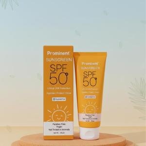Prominent Sunscreen SPF 50 with Ginkgo Bilboa, Hyaluronic Acid & Vitamin B3 for UVA UVB Protection, Paraben Free, Vegan - 50gm