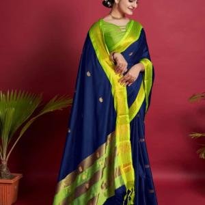 Cotton Silk Pai Thani Border Saree with Contras Blouse ,Zari Border
