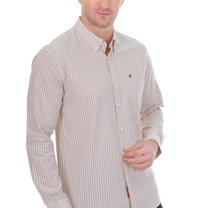 Beige with White Vertical Stripes Classic Fit Shirt